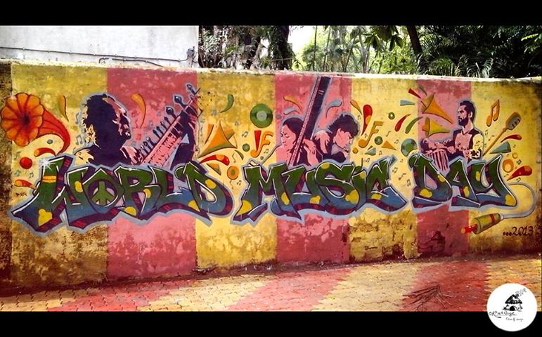 Photo: Celebrating 21st June, painting the WORLD MUSIC DAY MURAL...OFD collaborates with various artist to create a street art piece right in the heart of bandra.Visit: Mini park near Rizvi college,Bandra(West) to see the finished piece..COMING OUT SOON THE WMD 2013 VIDEO..